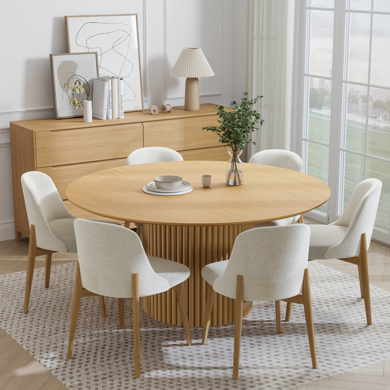 Ivy Bronx Maianh 30"H Round Wood Dining Table Pedestal Kitchen Table ...